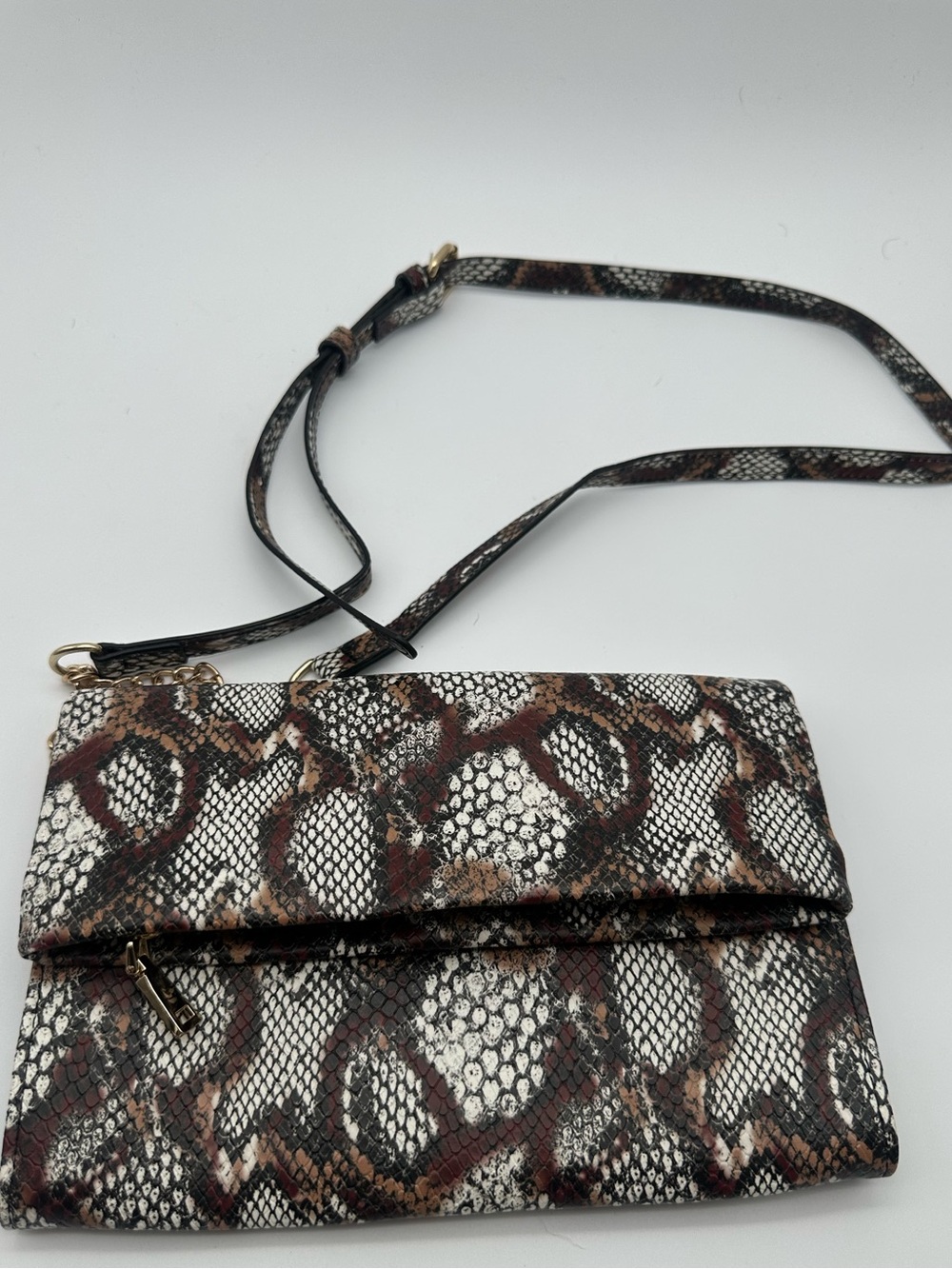 INC International Concepts Snake Print Foldover Crossbody Clutch Bag